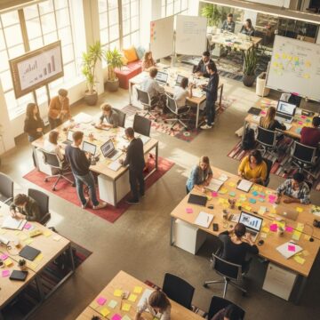 Un open space qui travaille dans le marketing